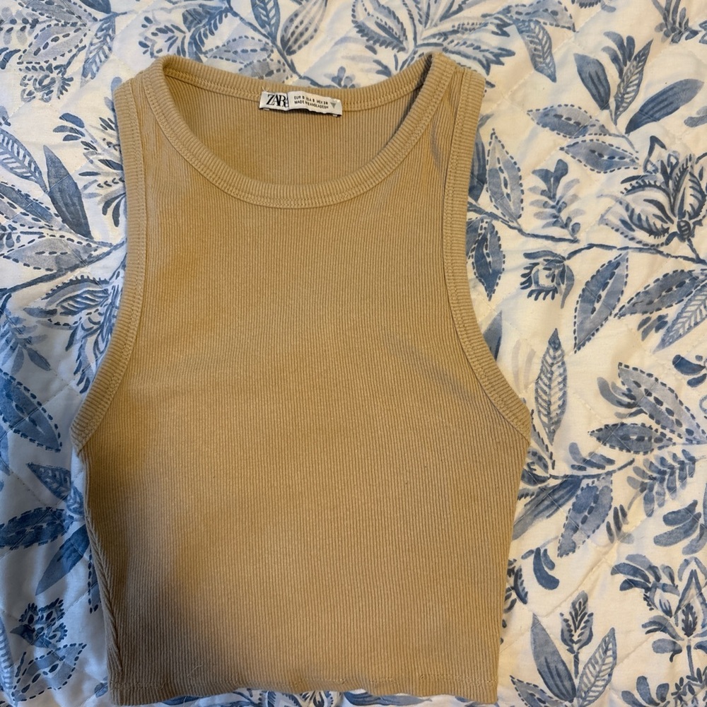 Zara Women's Beige Ribbed Tank Top